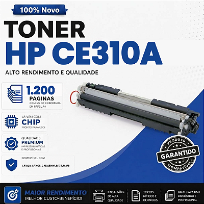 Toner compatível com HP CE310A 310A 126A CP1020 1020WN CP1025 M175A Preto 1.2K