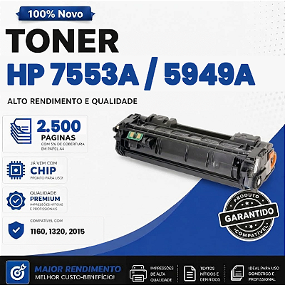 Toner compatível com HP 7553A 5949A P1160 P1320 P2015 2,5k