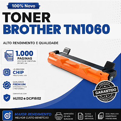 Toner Compatível com Brother TN1060 DCP1602 DCP1512 DCP1617NW HL1202 HL1212W 1k