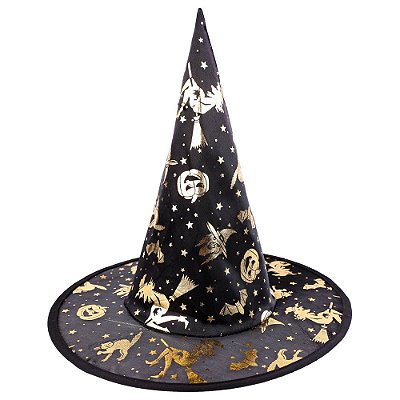Chapéu de Bruxa com Detalhes em Dourado
