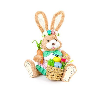 Coelha de Páscoa Sentada com Cesta de Ovos
