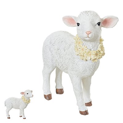 Cordeiro em Resina com Colar de Flores