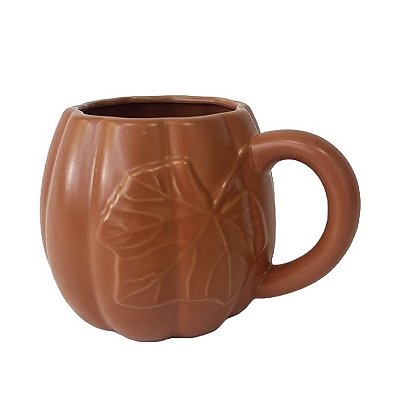 Caneca Cerâmica de Abóbora com Folha em Relevo