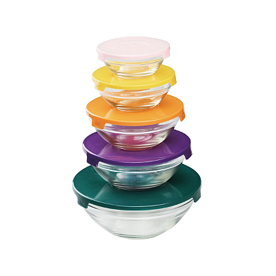 Bowls De Vidro Tampas Coloridas Bon Gourmet Conjunto Com 5