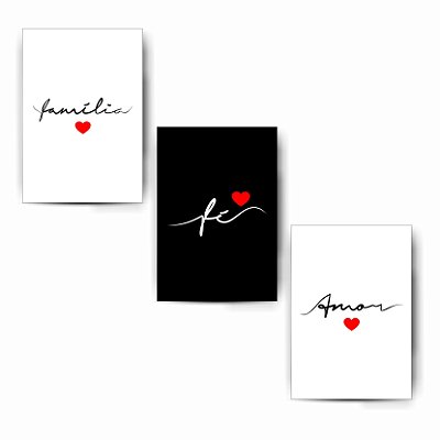 Família / Fé / Amor - Kit White And Black