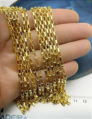 Corrente Cartier Tijolinho Arame 1,0Mm Banho Ouro 2 Milésimos Camada Com Verniz italiano - 1 Metro