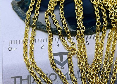Corrente Guaraná Portuguesa - Elo Português - Banho Ouro 18K  2 Milésimos Camada Com Verniz - Arame 0,70Mm