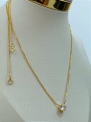 Colar Ponto De Luz Gravatinha Zircônia Cristal - Banho Ouro 2 Milésimos Com Verniz Protetivo