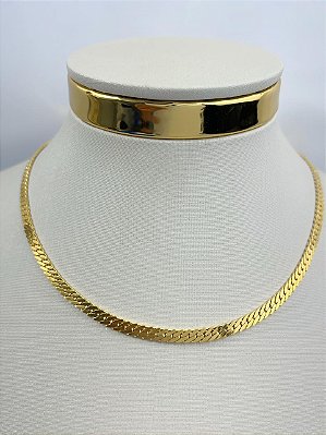 Colar Choker Laminada Com Alongadora Banho Ouro 2 Milésimos Com Verniz italiano - 1 unidade