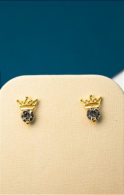 Brinco Coroa Com Zirconia Ouro - O Par