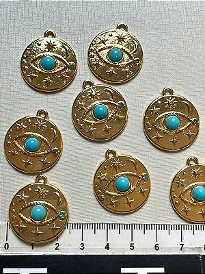 Pingente Olho Grego Resinado - 01 Unid - Banhado A Ouro