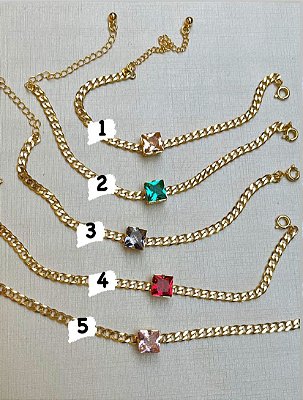 Pulseira Zirconia Quadrado - Banhado A Ouro - 01Unid