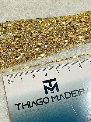 Corrente Grume Coracao Fina Arame 0,50Mm - Banho Ouro 2 Milésimos Com Verniz Protetivo - 1 Metro