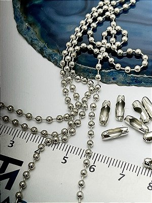 Corrente Bolinha 2,4mm com 4 terminais * Grátis * Banho Níquel Branco Com Verniz - 1 Metro
