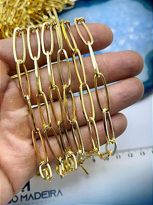 Corrente Cartier Laminada Longa Grande - Metal - Banho Ouro Banhado 2 Milésimos Com Verniz Protetivo - 1 metro