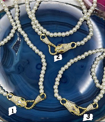 Colar Perola E Fecho Cravejado 45Cm - Semijoia - Banho De 03Milesimos De Ouro 18K - 01 Unid
