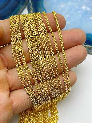 Corrente Cadeado Fina Banho Ouro 2 Milésimos Camada Com Verniz Protetivo italiano - 1 Metro