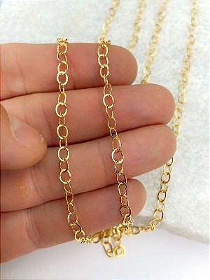 Corrente Cadeado Diamantada Arame 0,75Mm - Banho Ouro camada 2 Milésimos Com Verniz italiano - 1 metro