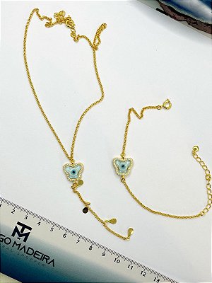 Conjunto Borboleta Olho Grego  - Banho De 02 Milesimos De Ouro 18K - 01 Unid