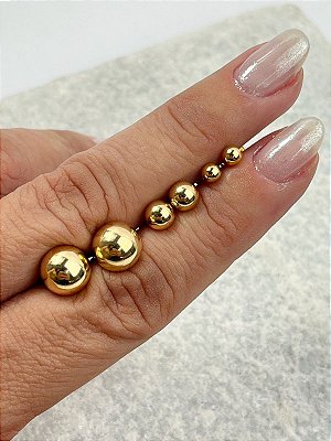 Trio Brinco Bolinha 8Mm, 6Mm E 4Mm Banho Ouro com verniz Protetivo - 3 Pares