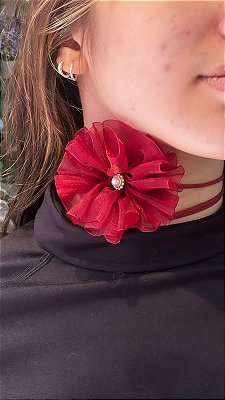 Colar Flor Tecido - 01 Unid