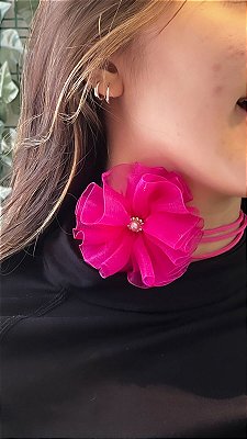 Colar Flor Tecido - 01 Unid