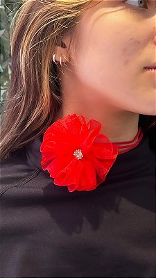 Colar Flor Tecido - 01 Unid