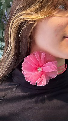 Colar Flor Tecido - 01 Unid