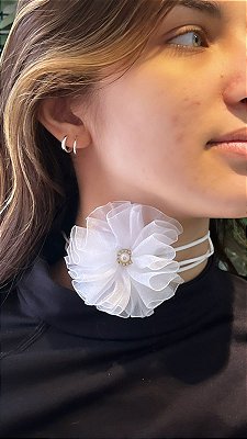 Colar Flor Tecido - 01 Unid