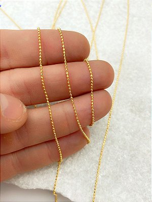 Corrente Bolinha Diamantada Diâmetro 1,2Mm  Banho Ouro 2 Milésimos Camada Com Verniz Protetivo - 1 Metro