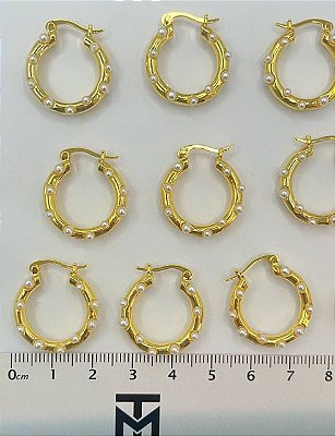 Brinco Tubo Com Perolas - Banho De 03 Milesimos De Ouro 18K - O Par