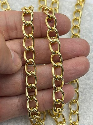 Corrente Elo Longo 2Mm - Banho Alumínio Ouro - Corrente Balão Arame 2Mm - Grume Aberta