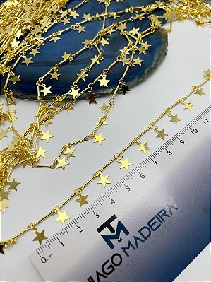 Corrente Estrelas Latão Com Banho 2 Milésimos Camada Com Verniz Protetivo - Elo Soldado - 1 Metro
