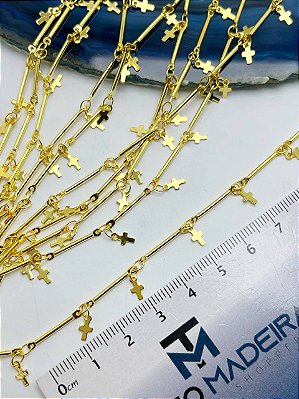 Corrente  Palito Cruz Com Banho 2 Milésimos Camada Ouro Com Verniz Protetivo - Elo Soldado - 1 Metro