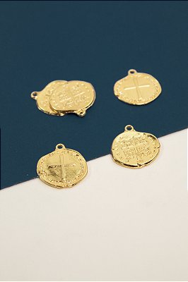Pingente Religioso Medalha 2 Cruzes Ouro - 01 Unid