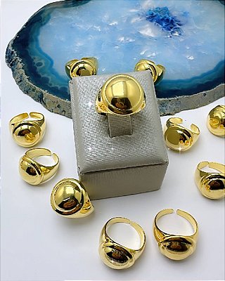 Anel Regulável Botao Semijoia - Banho De 05 Milésimos De Ouro 18K - 01 Unid