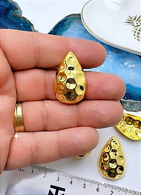 Brinco Gota Martelado - Banho 02 Milésimos De Ouro 18K com verniz protetivo - 1 par