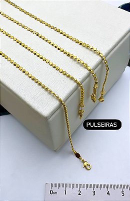 Pulseira Quadrada Fina 17Cm + 5Cm Alongadora - 01 Unid - Ouro