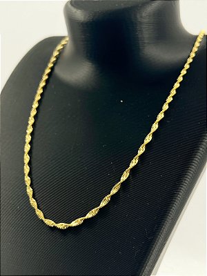 Colar Cordao Baiano medida 40cm + Alongadora Terminais Soldados Banho Ouro Camada 2 Milésimos Com Verniz Protetivo - 1 unidade