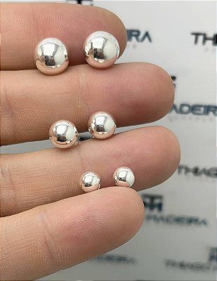 Trio Brinco Bolinha Banho Prata 50 Milésimos De Camada Com Verniz - Três Pares 4Mm 6Mm E 8Mm