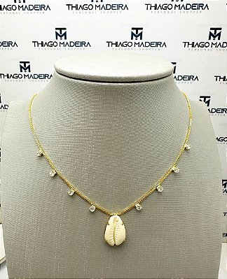 Colar Buzios Com Zirconia - 01 Unid - Banho De 02 Milésimos De Ouro 18K
