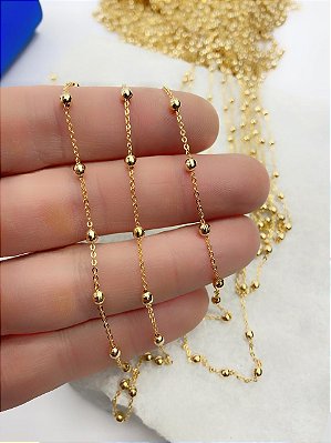 Corrente Cadeado Com Bolinha 3,5mm - Banho Ouro Camada 2 Milésimos Latão Soldada Com Verniz Protetivo - 1 metro