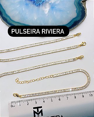 Pulseira Riviera Cristal - 01 Unid - Banho De 02 Milésimos De Ouro 18K