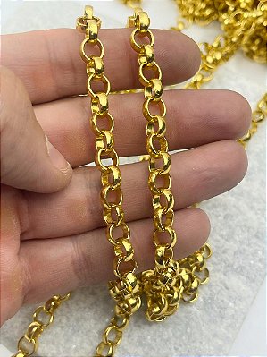Corrente Guarana Elo Portugues Grossa - Arame 2,0Mm - Aluminio Banho Ouro - 1 Metro