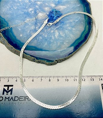 Choker Fita Laminada 4mm Banho Prata 925 camada 50 milésimos - Semijoia - com alongadora - medida 40cm