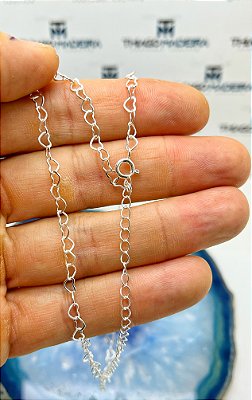 Colar Coracao prata - Banho Prata 925 semijoia camada de 50 milésimos com verniz - 40cm com alongadora extensora - 1 unidade