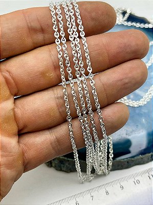 CORRENTE CADEADO DIAMANTADA BANHO PRATA 925 SEMIJOIA CAMADA 50 MILÉSIMOS E VERNIZ- 1 METRO SEMIJOIA