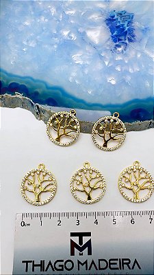 Pingente arvore da vida cravejada ouro - 01 unid