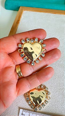 Pingente Coracao 2 Saídas Com Strass Ouro - 01 Unid