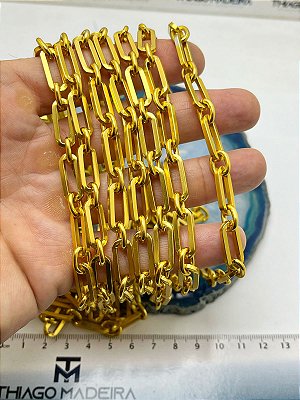 CORRENTE CARTIER INTERCALADA CADEADO - ALUMINIO OURO ANODIZADA - 1 METRO - ARAME 2mm